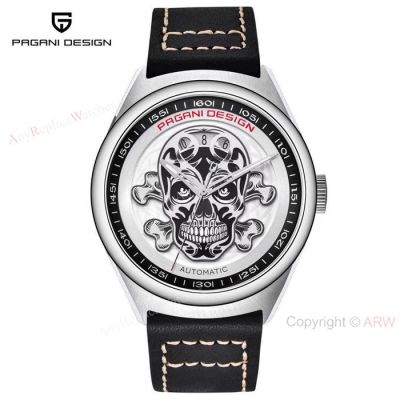 Fake Pagani Design Stainless Steel Skeleton Skull Dial Mens Watch